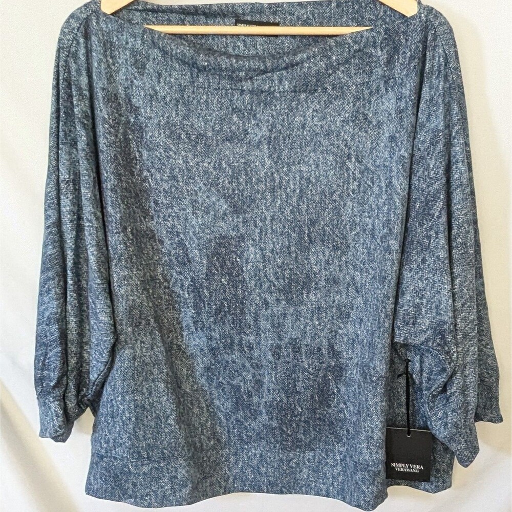 NWT Simply Vera Vera Wang Blue Melange Boat Neck Dolman Top Sz XXL